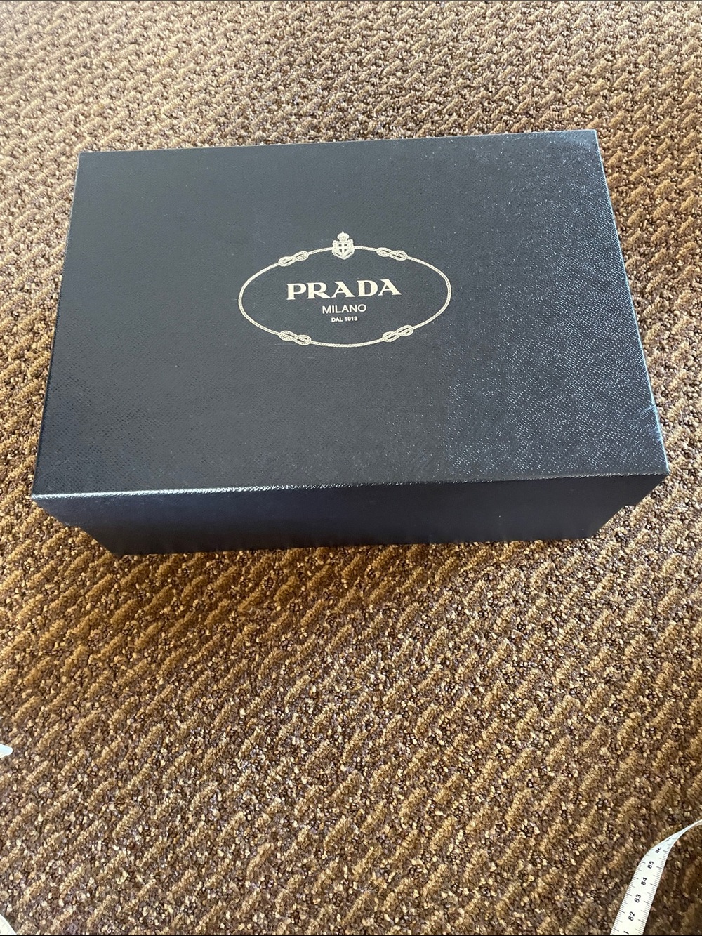 Large Prada, shoebox, navy, and silver